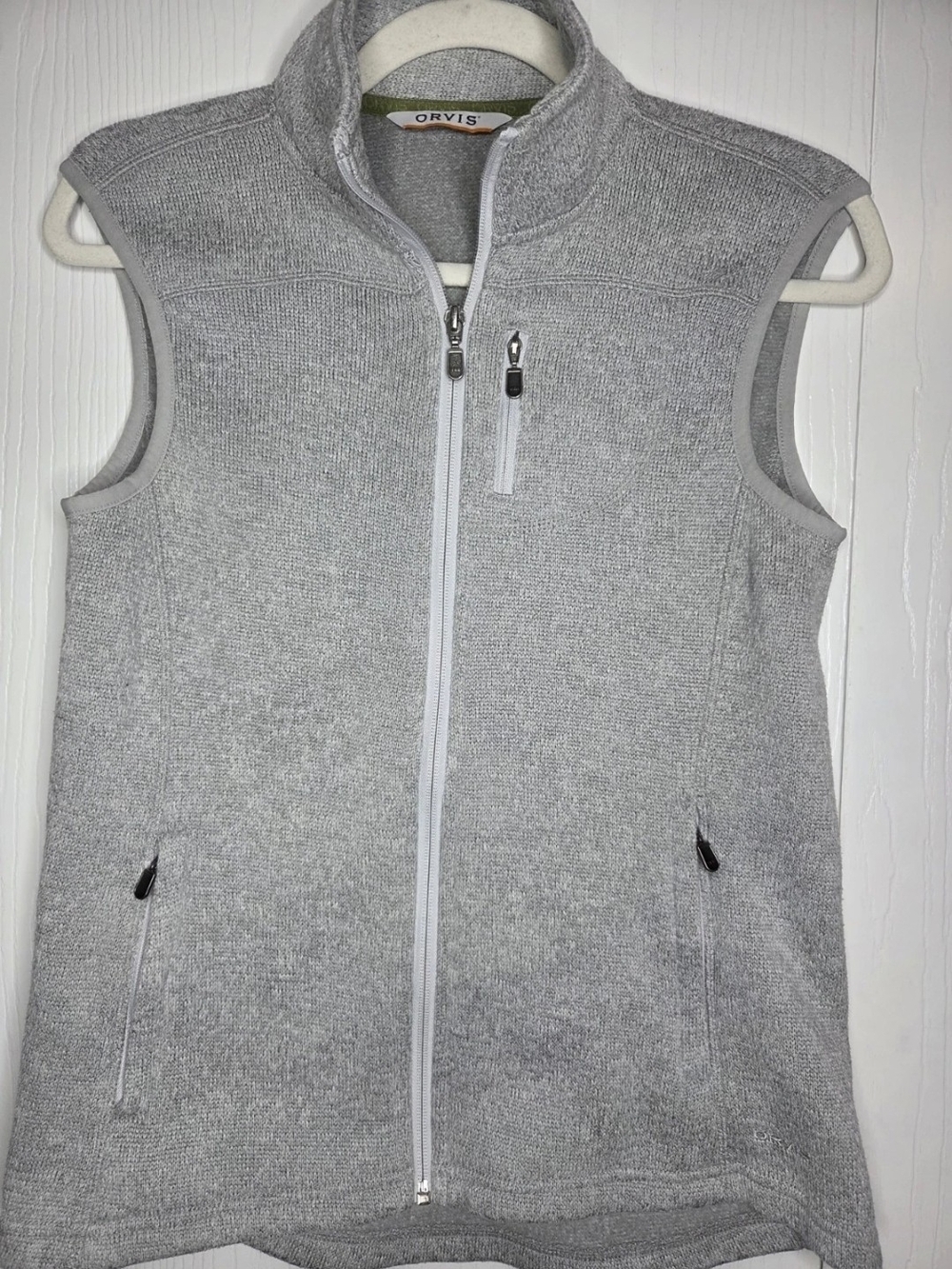 Orvis Heather Gray Full Zip Sweater Fleece Vest Zipper Pockets XS Gorpcore